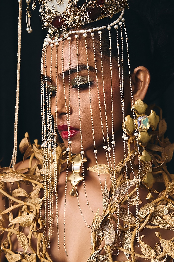 Gold Plated Opal Stone Dangler Earrings by Radhika Agrawal Jewels at Pernia's Pop Up Shop