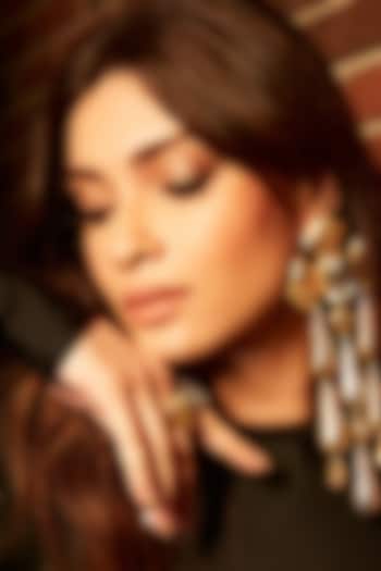 Gold Plated Pink Crystal & Teardrop Stone Dangler Earrings by Radhika Agrawal Jewels at Pernia's Pop Up Shop