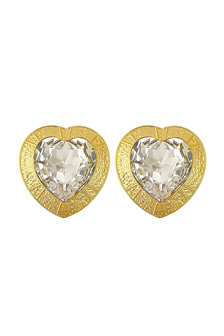 Gold Plated Crystal Heart-Shaped Stud Earrings by Radhika Agrawal Jewels at Pernia's Pop Up Shop
