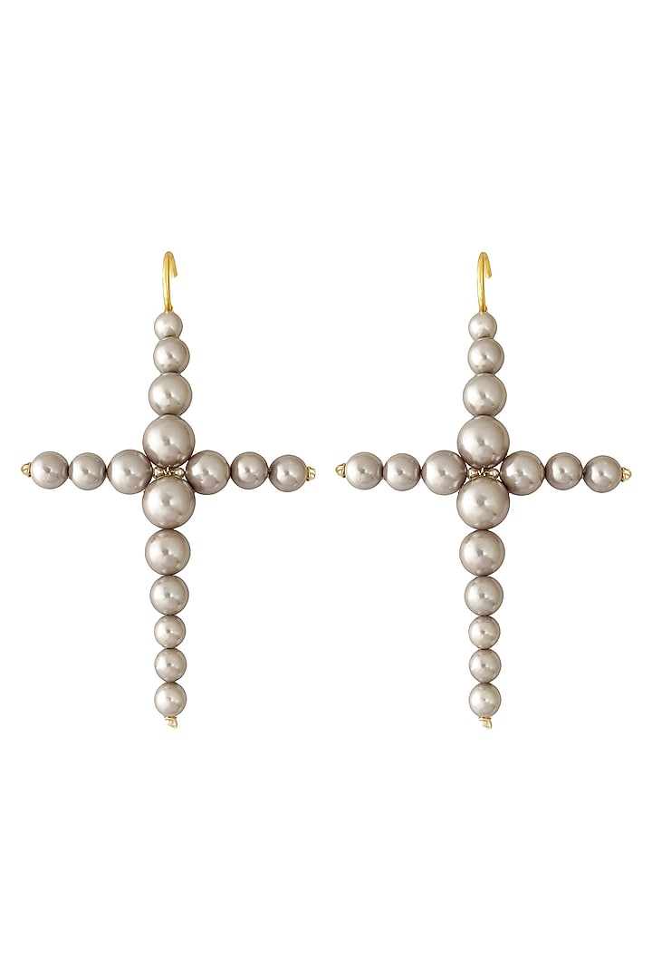 Gold Plated Grey Pearl Cross-Shaped Earrings by Radhika Agrawal Jewels at Pernia's Pop Up Shop