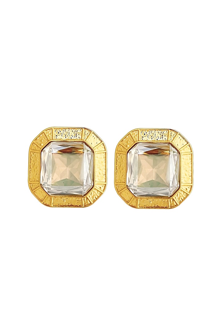 Gold Plated Square-Cut Crystal Stud Earrings by Radhika Agrawal Jewels at Pernia's Pop Up Shop