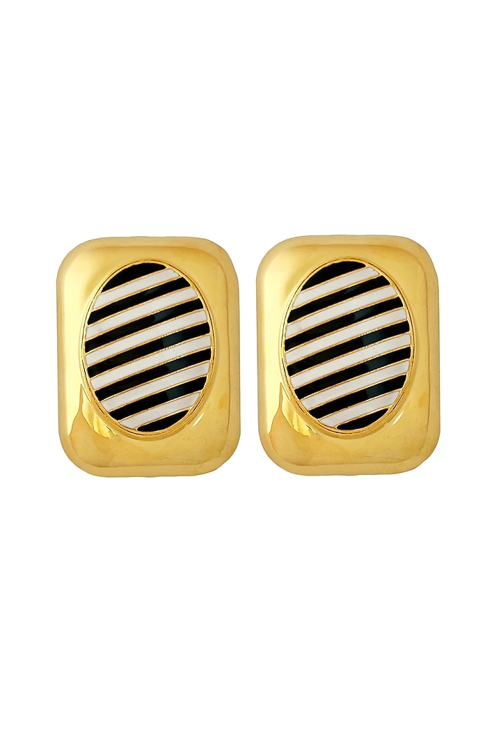 Gold Plated Black & White Striped Stud Earrings by Radhika Agrawal Jewels at Pernia's Pop Up Shop