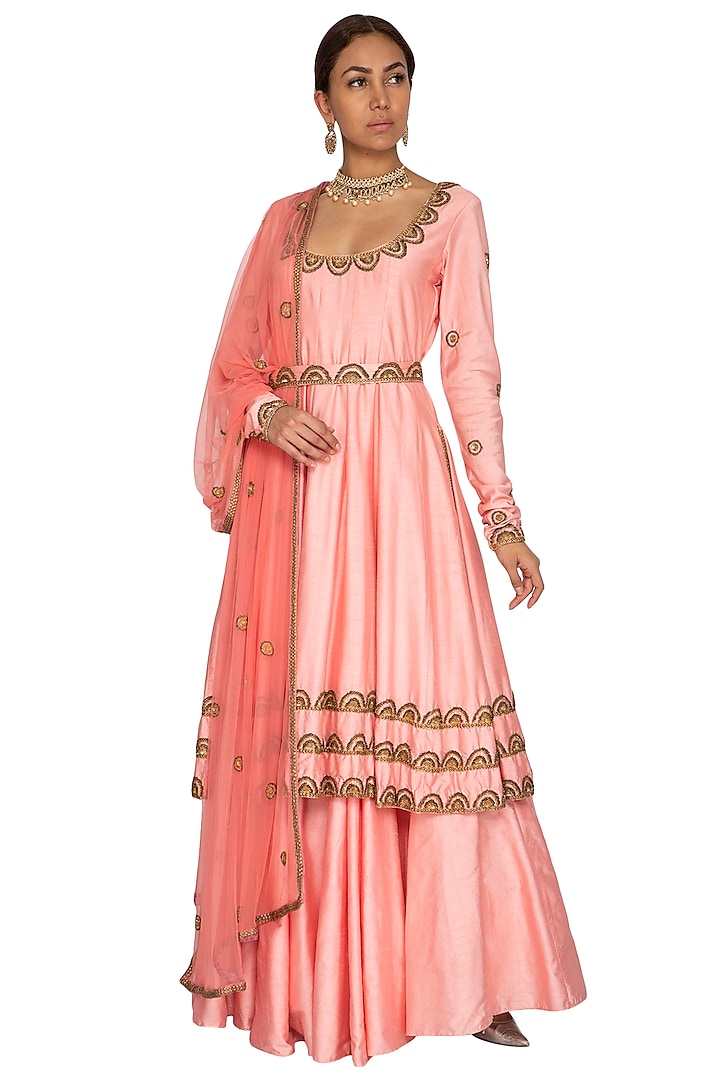 
Pink Embroidered Anarkali Set With Belt by Ridhi Arora