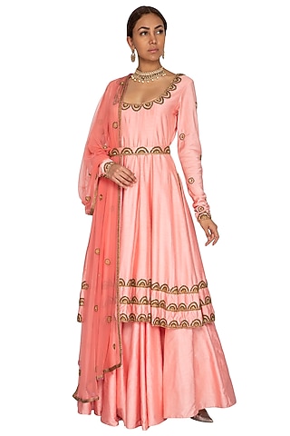 
Pink Embroidered Anarkali Set With Belt by Ridhi Arora