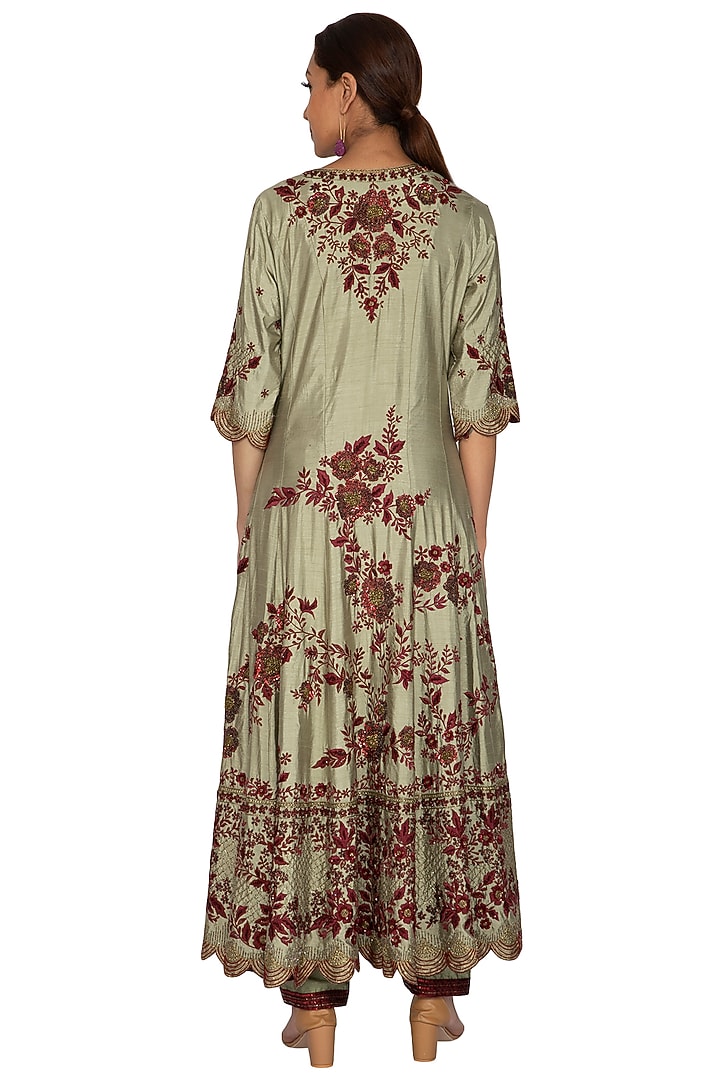Olive Green Embroidered Bridal Anarkali Set by Ridhi Arora at Pernia's Pop Up Shop