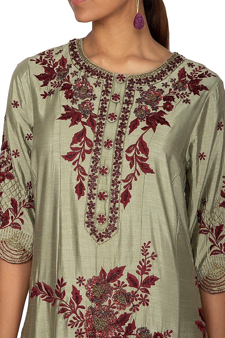 Olive Green Embroidered Bridal Anarkali Set by Ridhi Arora at Pernia's Pop Up Shop