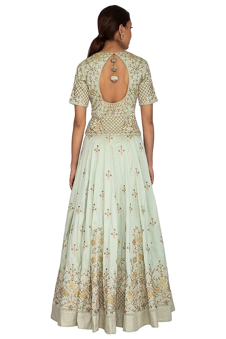 Mint Green Embroidered Wedding Lehenga Set by Ridhi Arora at Pernia's Pop Up Shop