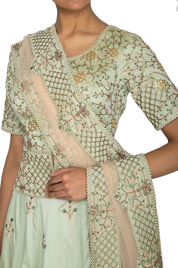 Mint Green Embroidered Wedding Lehenga Set by Ridhi Arora at Pernia's Pop Up Shop