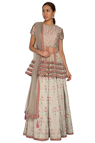 Grey Embroidered Lehenga Set by Ridhi Arora