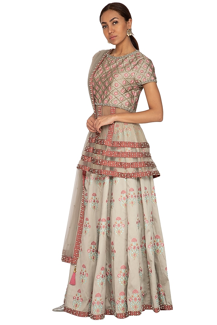 Grey Embroidered Wedding Lehenga Set by Ridhi Arora at Pernia's Pop Up Shop
