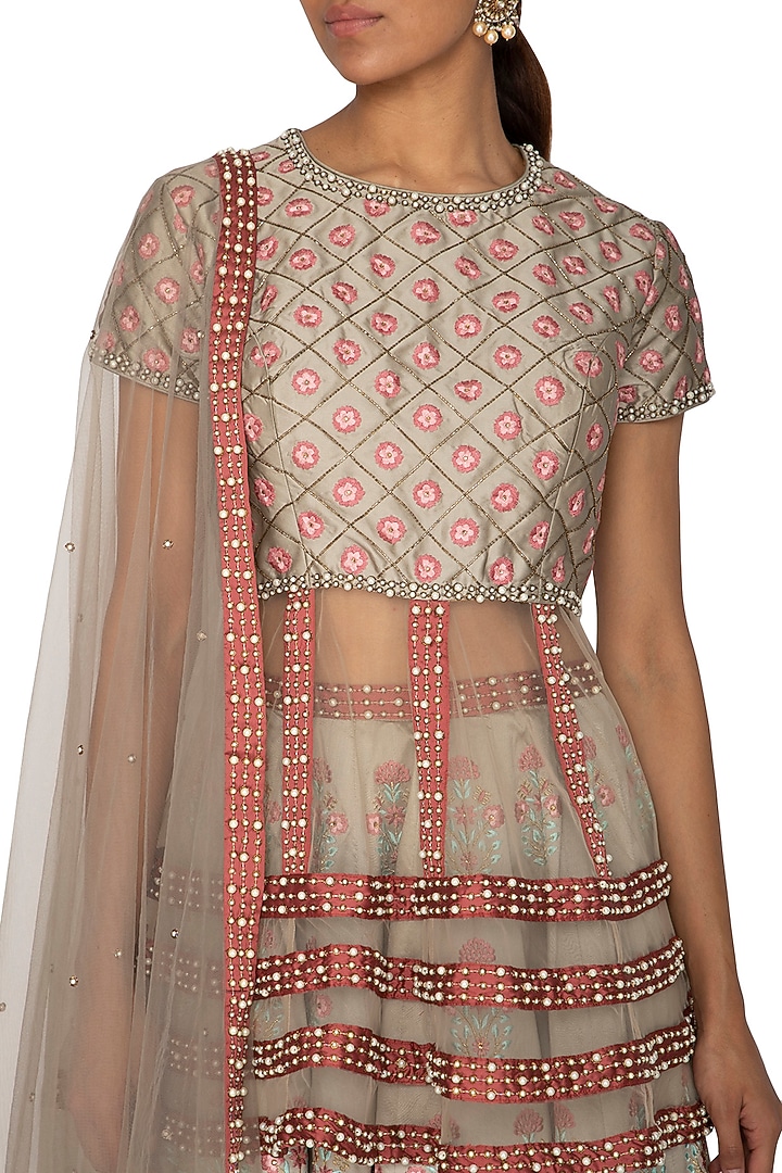 Grey Embroidered Wedding Lehenga Set by Ridhi Arora at Pernia's Pop Up Shop