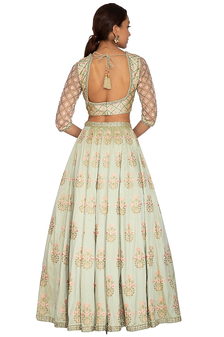 Mint Green Floral Embroidered Lehenga main image 0
