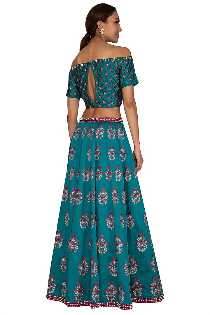 Teal & Wine Embroidered Wedding Lehenga Set by Ridhi Arora at Pernia's Pop Up Shop