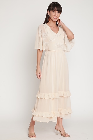 Nude Pearl Embroidered Gown by Ridhi Arora