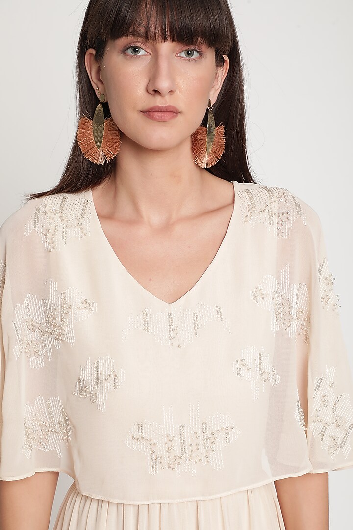 Nude Pearl Embroidered Gown by Ridhi Arora at Pernia's Pop Up Shop