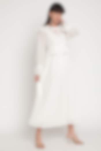 Ivory Jacquard Georgette Ruffled Dress by Ridhi Arora