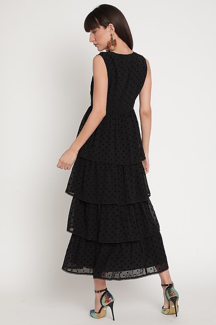 Black Zardosi Embroidered Tiered Vacation Dress by Ridhi Arora at Pernia's Pop Up Shop