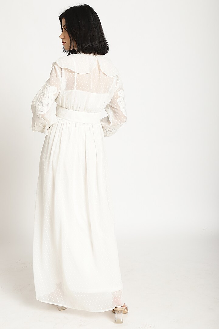 Ivory Applique Embroidered Gown by Ridhi Arora at Pernia's Pop Up Shop