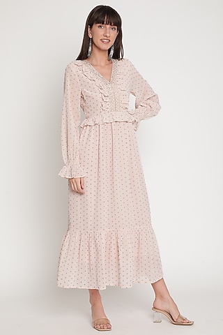 Blush Pink & Blue Zardosi Embroidered Dress by Ridhi Arora