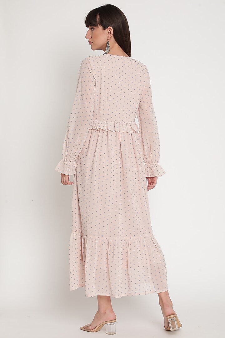 Blush Pink & Blue Zardosi Embroidered Vacation Dress by Ridhi Arora at Pernia's Pop Up Shop