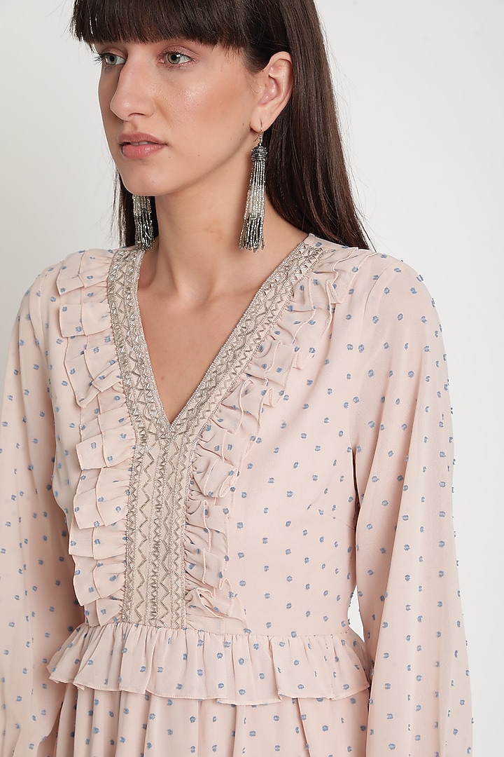Blush Pink & Blue Zardosi Embroidered Vacation Dress by Ridhi Arora at Pernia's Pop Up Shop