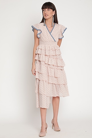 Blush Pink Asymmetrical Tiered Dress by Ridhi Arora
