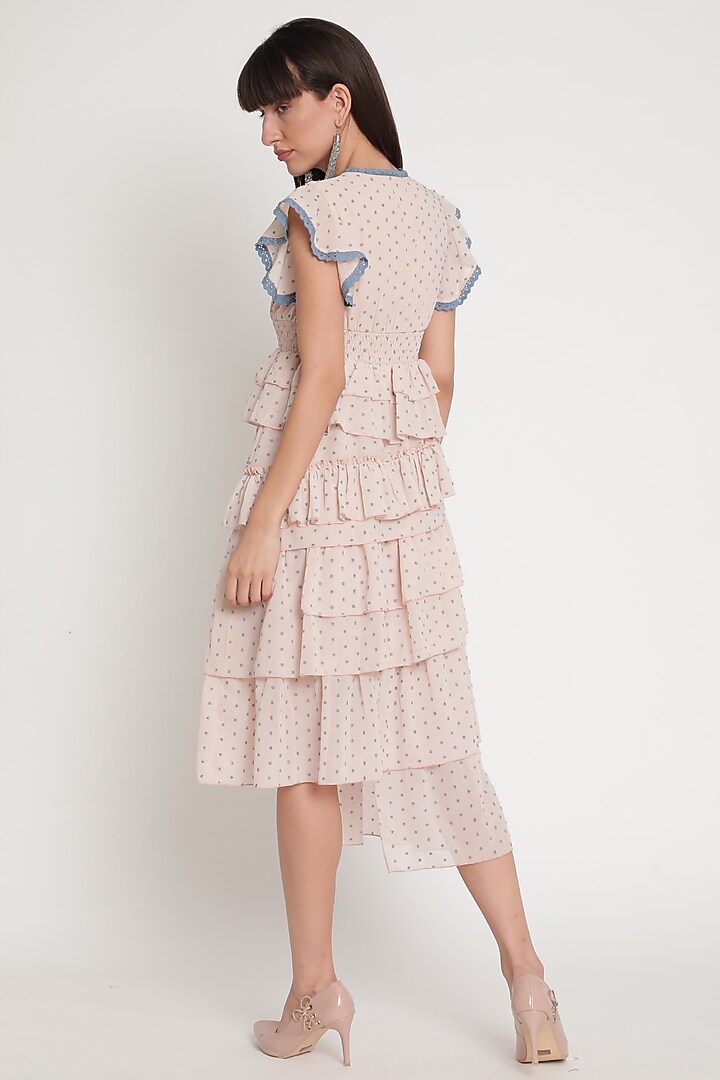 Blush Pink Asymmetrical Tiered Vacation Dress by Ridhi Arora at Pernia's Pop Up Shop