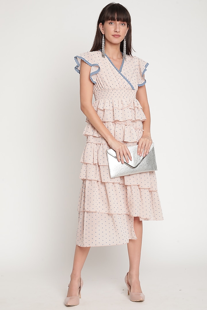 Blush Pink Asymmetrical Tiered Vacation Dress by Ridhi Arora at Pernia's Pop Up Shop
