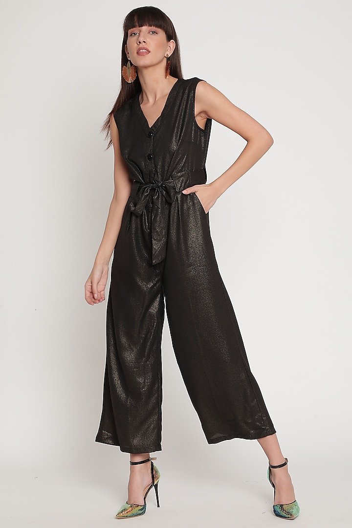 Black & Gold Shimmer Jumpsuit by Ridhi Arora