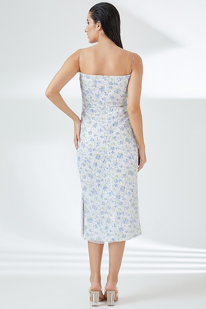 White Sequins Printed Bodycon Midi Cocktail Dress by RUDRAKSH DWIVEDI at Pernia's Pop Up Shop