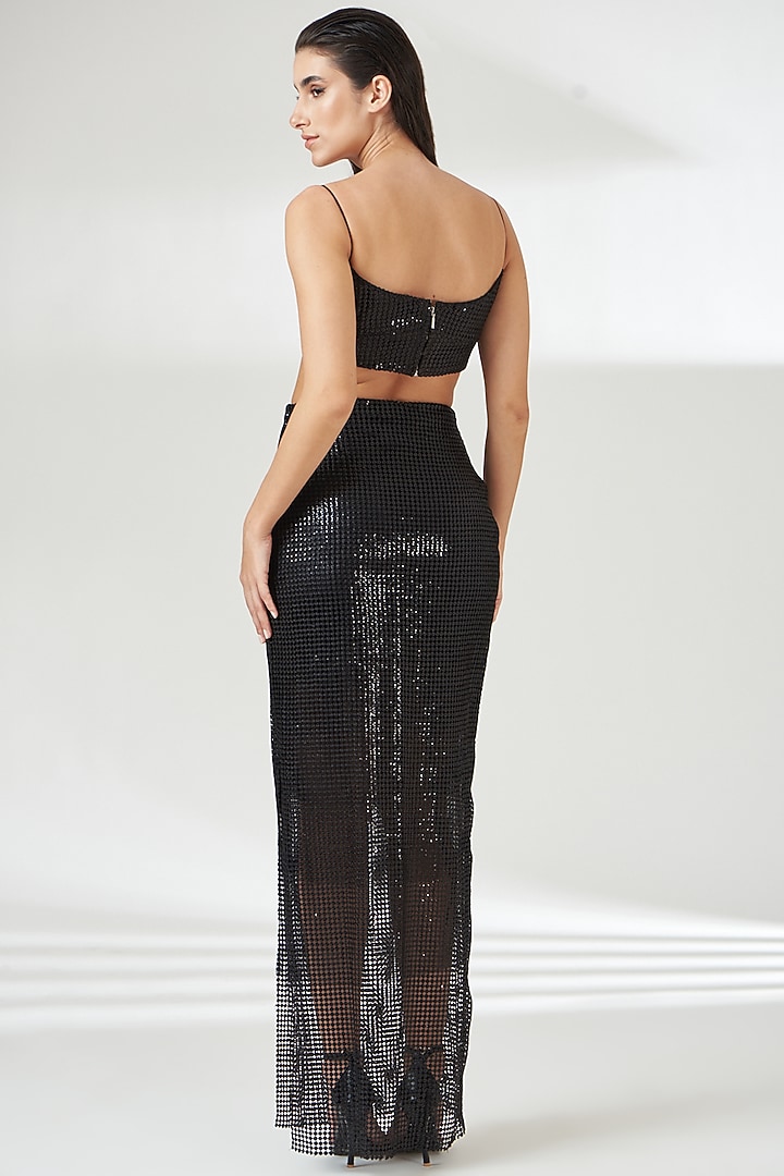 Black Sequins & Tulle Skirt Set by RUDRAKSH DWIVEDI at Pernia's Pop Up Shop