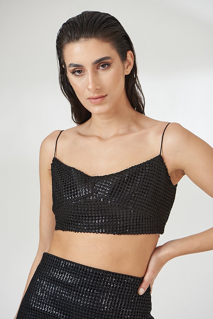 Black Sequins & Tulle Skirt Set by RUDRAKSH DWIVEDI at Pernia's Pop Up Shop