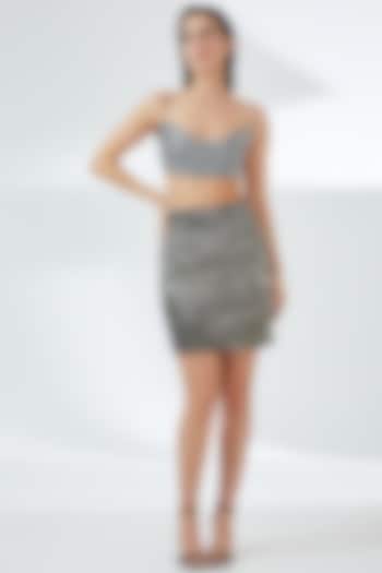 Silver Sequins Trim High-Waisted Mini Skirt by RUDRAKSH DWIVEDI