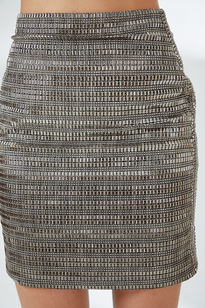 Silver Sequins Trim High-Waisted Mini Skirt by RUDRAKSH DWIVEDI at Pernia's Pop Up Shop