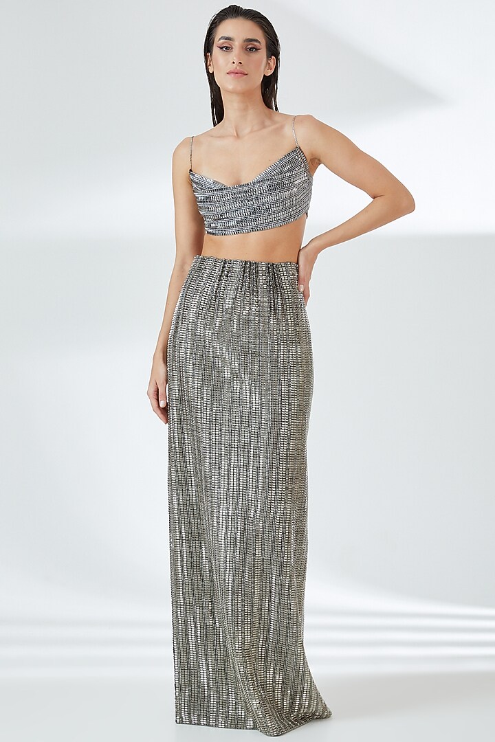 Silver Tulle High-Waisted Skirt by RUDRAKSH DWIVEDI at Pernia's Pop Up Shop