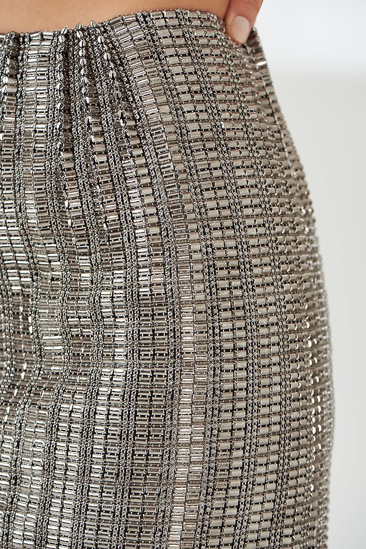 Silver Tulle High-Waisted Skirt by RUDRAKSH DWIVEDI at Pernia's Pop Up Shop