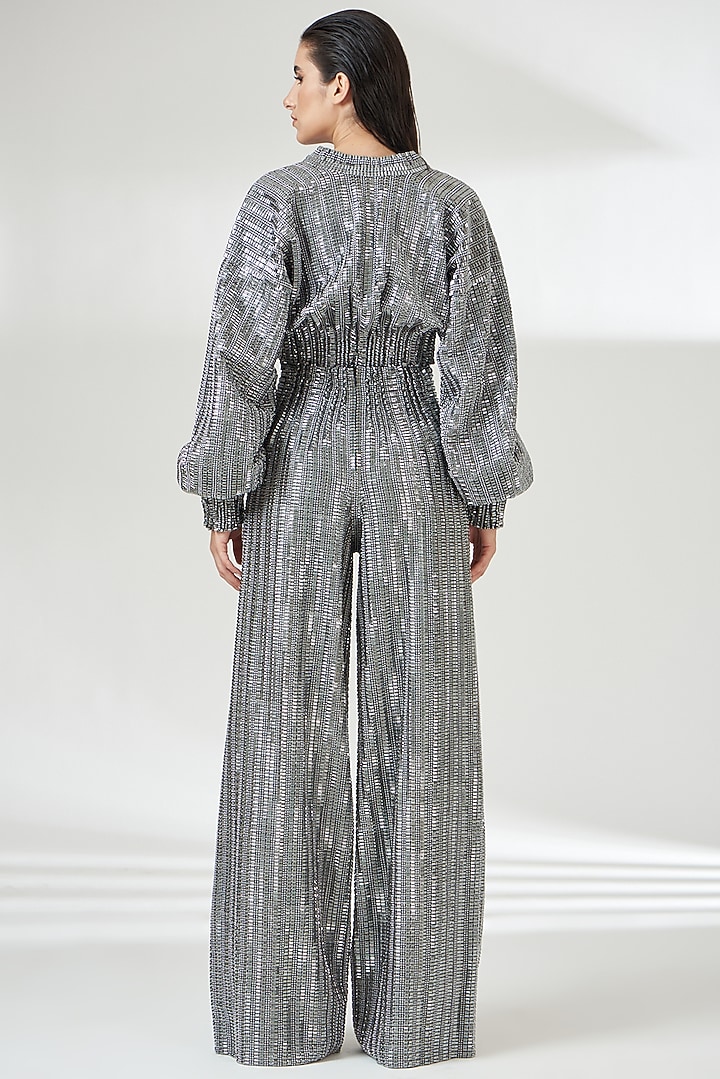 Silver Tulle Bomber Jacket by RUDRAKSH DWIVEDI at Pernia's Pop Up Shop