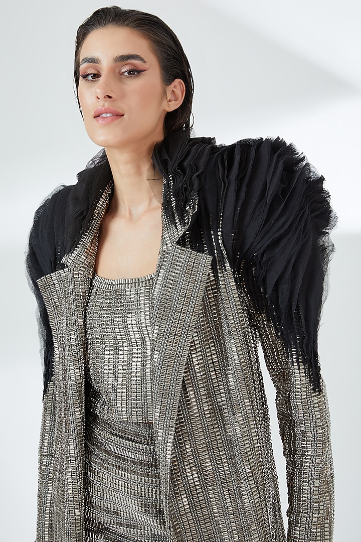 Silver Tulle Blazer by RUDRAKSH DWIVEDI at Pernia's Pop Up Shop