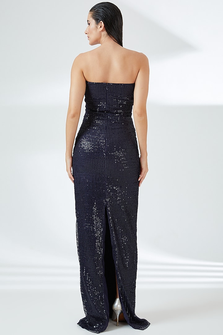 Midnight Blue Tulle & Sequin Engagement Gown by RUDRAKSH DWIVEDI at Pernia's Pop Up Shop