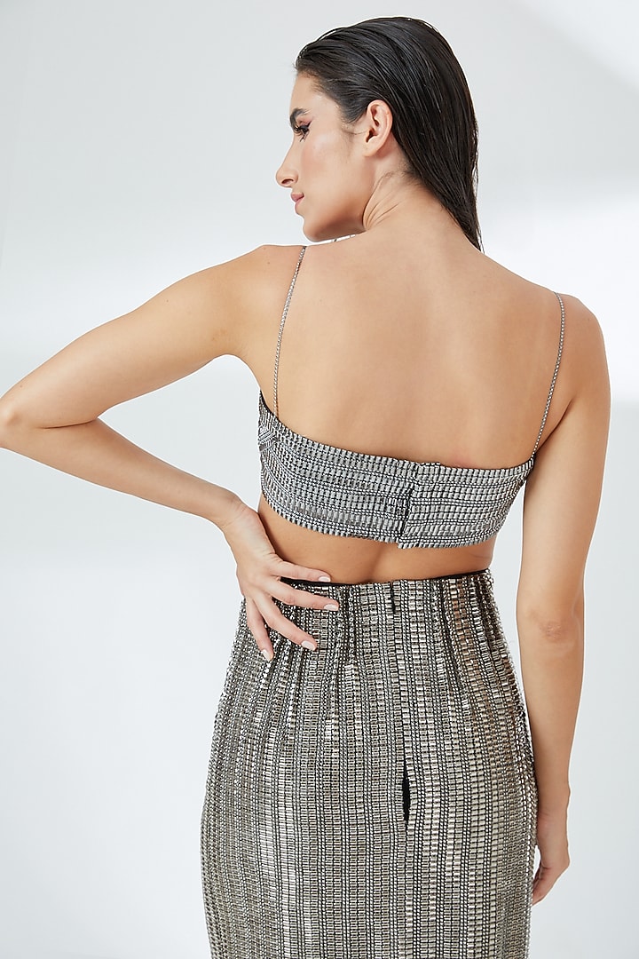 Silver Tulle Cowl Bralette by RUDRAKSH DWIVEDI at Pernia's Pop Up Shop