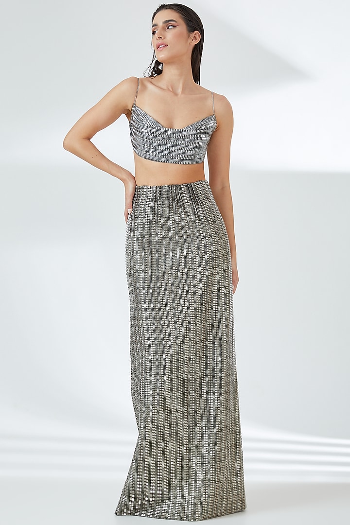Silver Tulle Cowl Bralette by RUDRAKSH DWIVEDI at Pernia's Pop Up Shop