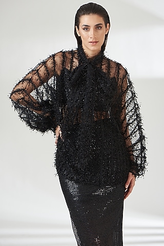 Black Tulle Top by RUDRAKSH DWIVEDI