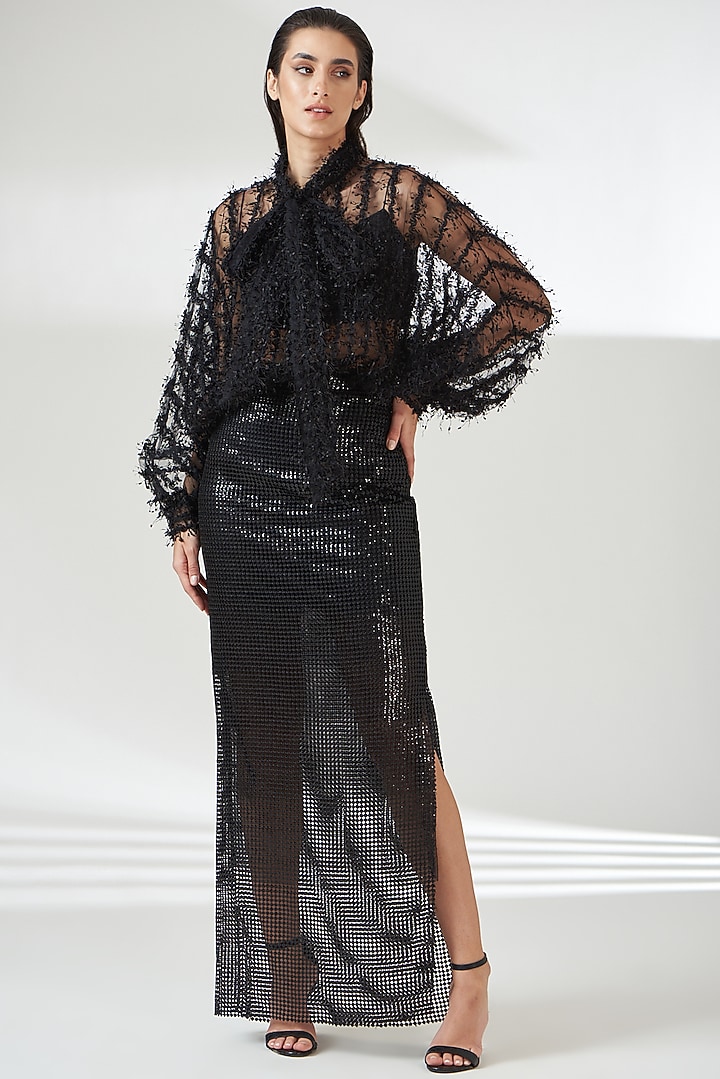 Black Tulle Top by RUDRAKSH DWIVEDI at Pernia's Pop Up Shop