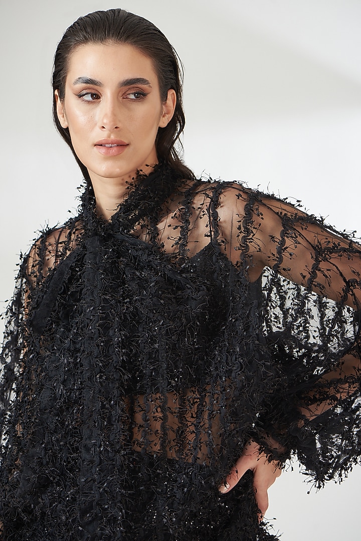 Black Tulle Top by RUDRAKSH DWIVEDI at Pernia's Pop Up Shop