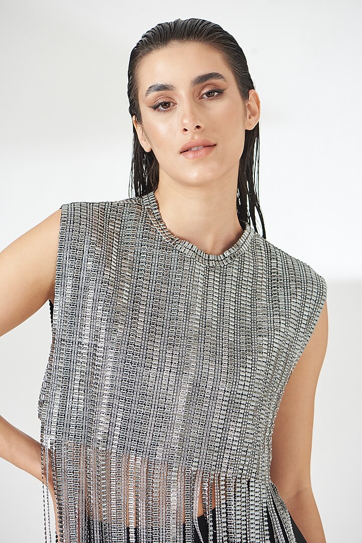 Silver Tulle Bib by RUDRAKSH DWIVEDI at Pernia's Pop Up Shop