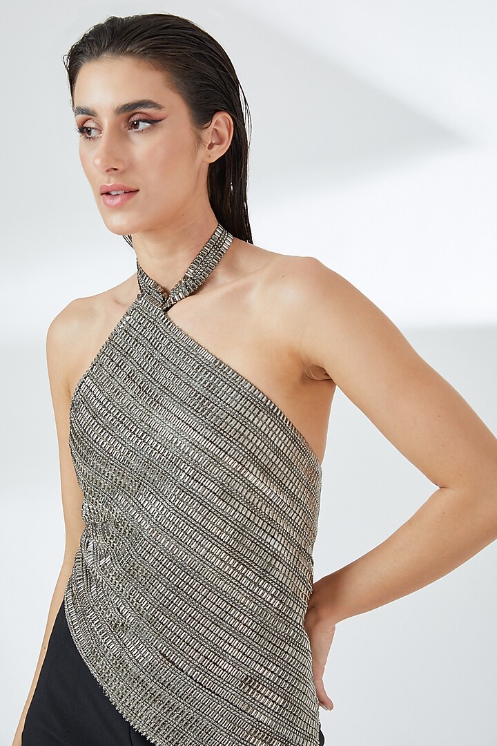 Silver Tulle Top by RUDRAKSH DWIVEDI at Pernia's Pop Up Shop