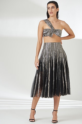 Silver Tulle High-Waisted Skirt by RUDRAKSH DWIVEDI