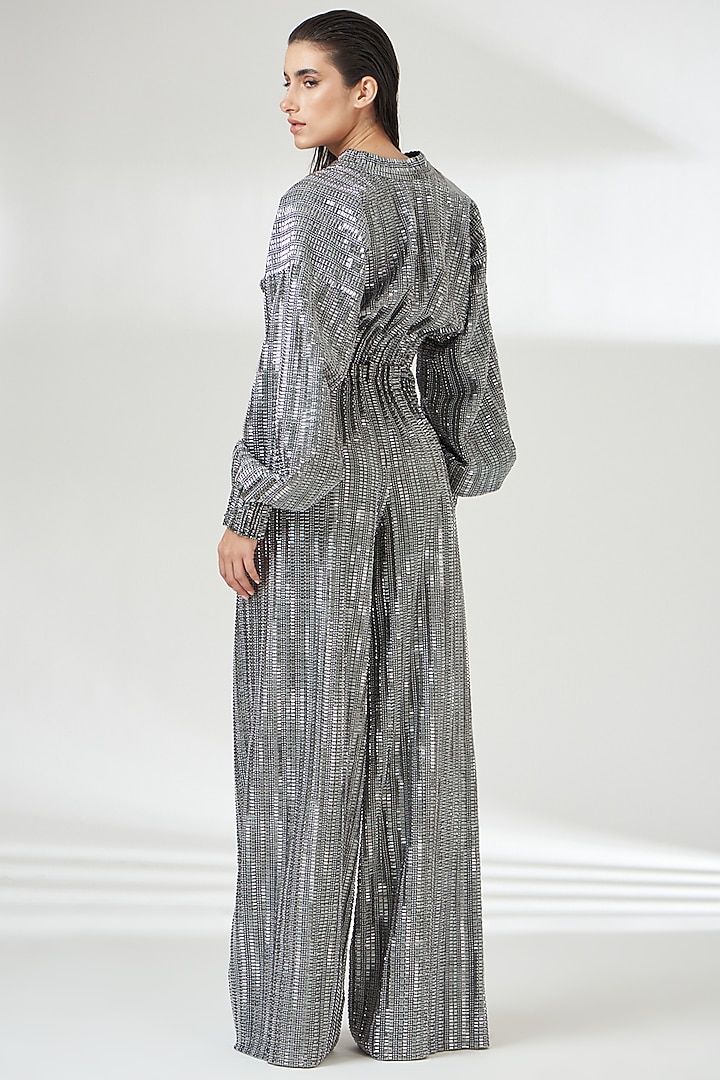 Silver Tulle High-Waisted Trousers by RUDRAKSH DWIVEDI at Pernia's Pop Up Shop