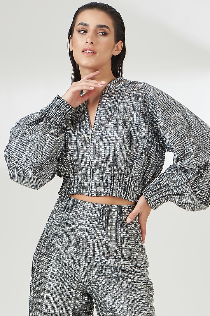 Silver Tulle High-Waisted Trousers by RUDRAKSH DWIVEDI at Pernia's Pop Up Shop