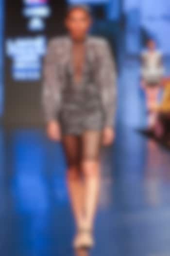 Gunmetal Tulle Embroidered Crop Jacket by RUDRAKSH DWIVEDI at Pernia's Pop Up Shop